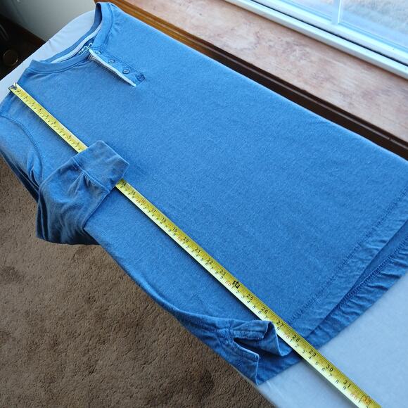 Michael Morgan Blue Henley T-Shirt Medium long sleeve tee cotton blend grey trim - Picture 11 of 14